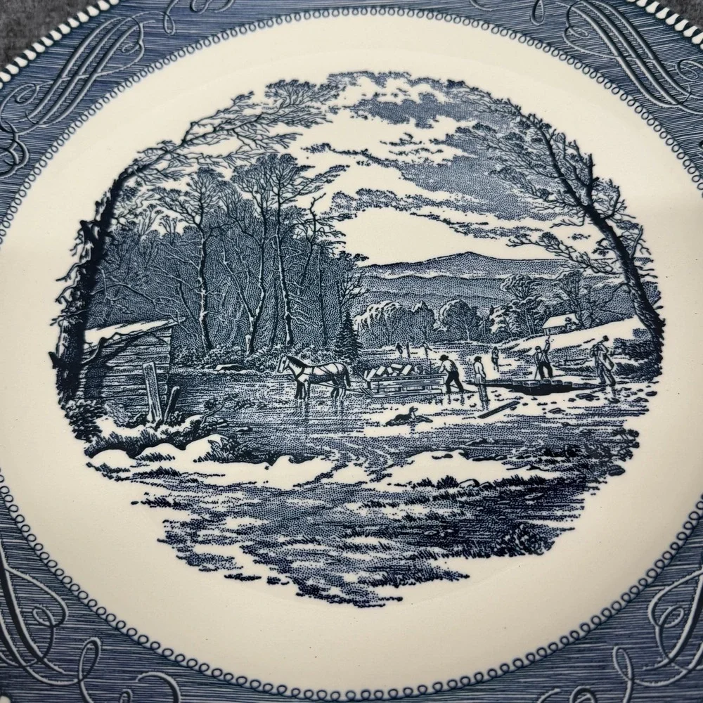 VTG Royal Currier & Ives Blue White Chop Plate 12